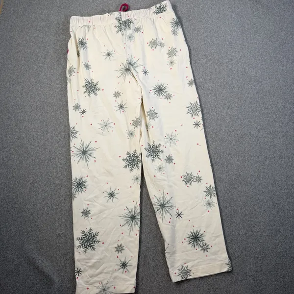 SOMA Women's Small Embraceable Pajama Set Long Sleeve Cream Snowflake Winter - Image 11