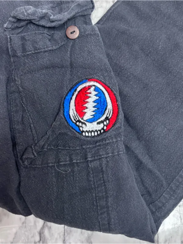 Shop Therapy Greatful Dead Black Wide Leg Cargo Pants Embroidered Badge LARGE - Image 2
