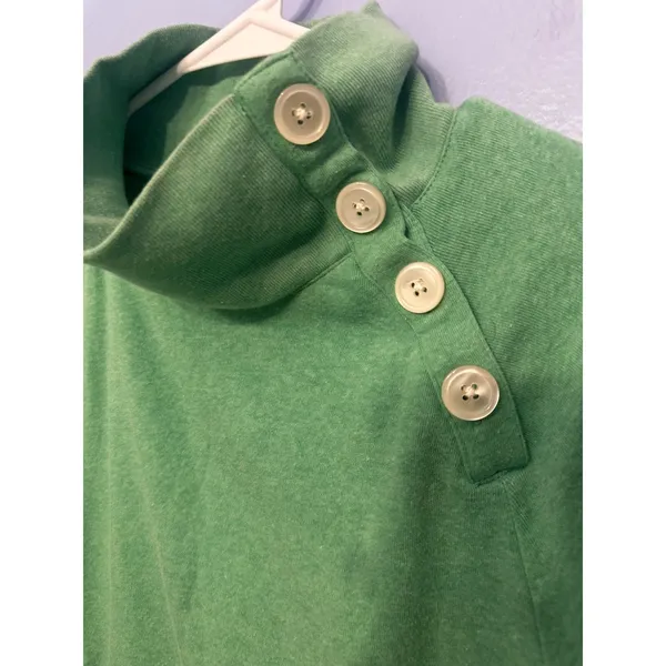J.Crew Button Collar‎ Pullover Sweatshirt Cloudspun Fleece Vintage Kelly Green M - Image 3