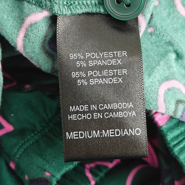 Room Service Shawl Collar Pajama Set Green Geo Womens Medium - Image 4