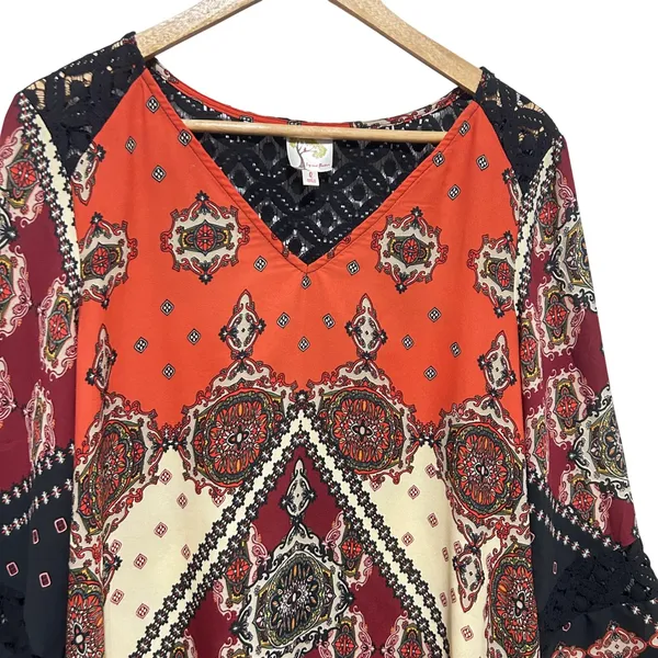 Fig and Flower Womens Boho Chic Shift Dress L Multicolor Crochet Lace Paisley - Image 3