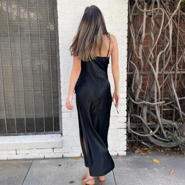 Victorias secret Black satin midi high slit slip dress sz s - Image 3