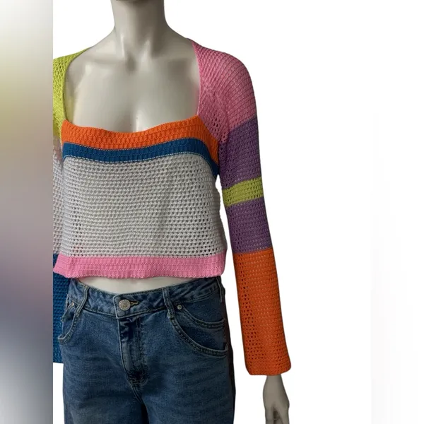 Unbranded Colorblock Colorful Women's Crochet Sweater - Image 6