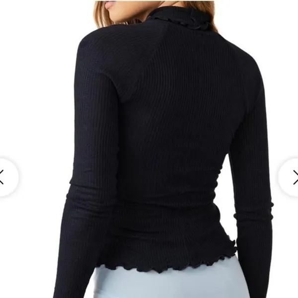INTIMETELY FREE PEOPLE Womens XL Make It Easy Thermal Top Lettuce Trim Navy Blue - Image 7