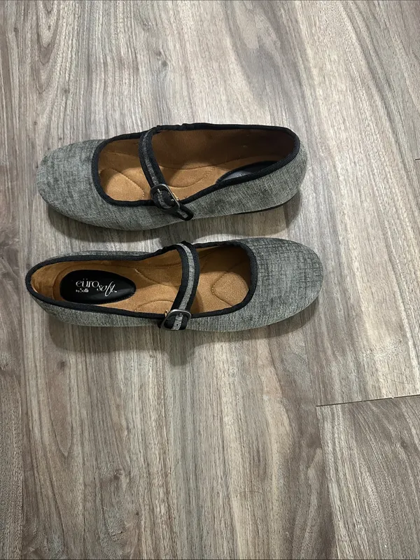 Gray Mary Jane Flats with Buckle Strap - Women's Classic Ballet Flat - Image 9