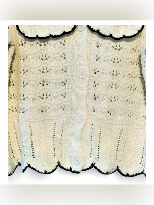 Anthropologie Women’s Collared Pointelle Button Front Cardigan Sweater Size L - Image 13