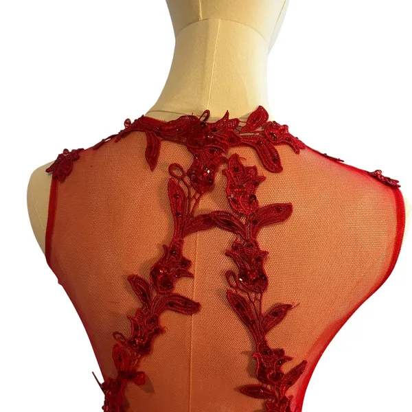Swing Red Floral Lace Illusion Prom Gown Size 6 - Image 14