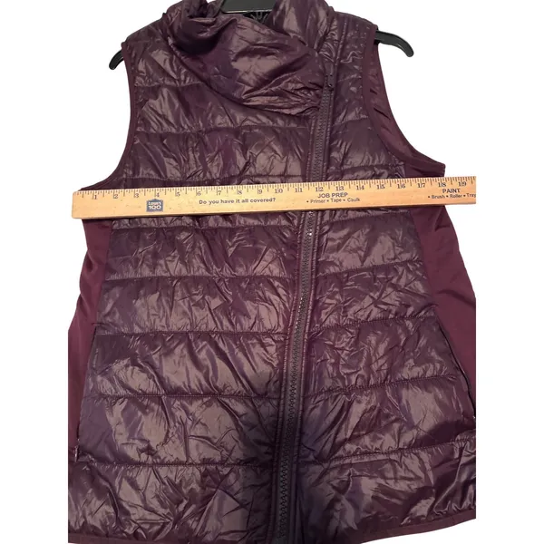 Reebok‎ Quilted Asymmetrical Zip Vest Purple Burgundy Puffer Athletic Size L - Image 6