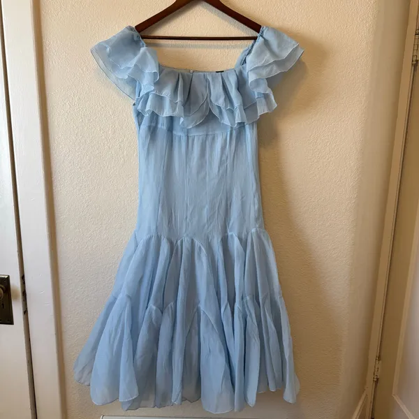 Aveloria Light Blue Ruffle Tiered Midi Dress Size Small - Image 2