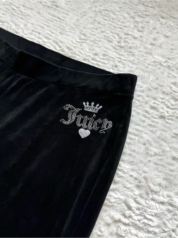 Juicy Couture Velour Track Pants Sweats L Black Velour Bling Cozy Retro Y2K - Image 4
