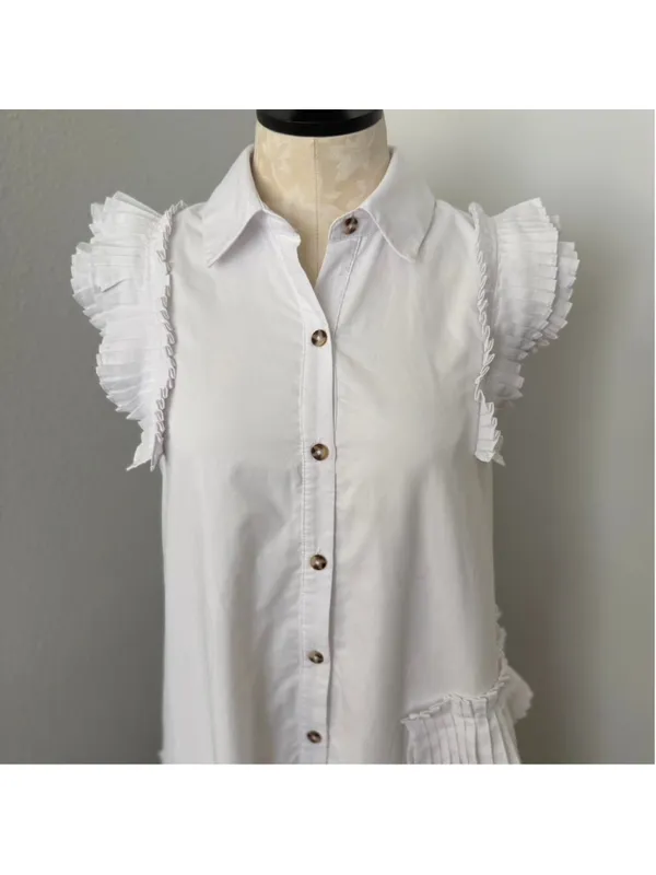 Anthropologie White ruffle sleeveless button down dress - Size XS - Image 4