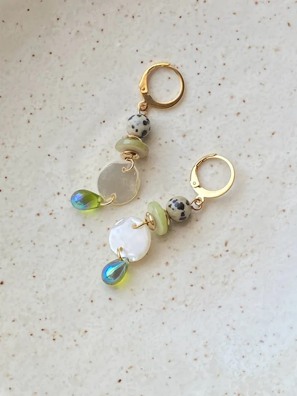 Handmade unique retro vintage fairy boho style dangle earrings🌀🍃💛 - Image 5