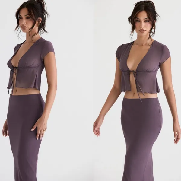 NWT House‎ of CB 'Maia' Dark Muave Tie Front Top Sz 4 $135 - Image 6