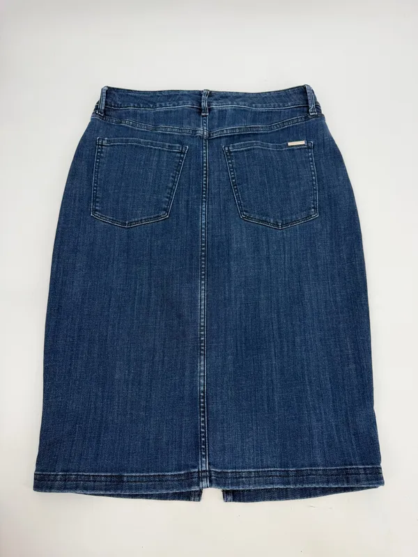 White House Black Market Skirt Womens 8 Blue Denim Midi Front Slit Tailored - Image 2