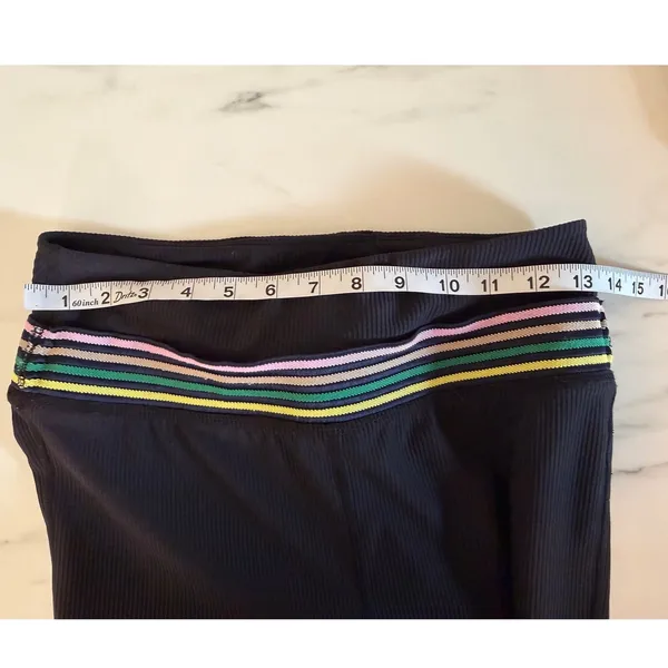 FP Movement Black Ribbed Flare Leggings Multi Stripe Waistband‎ Womens Size M - Image 7
