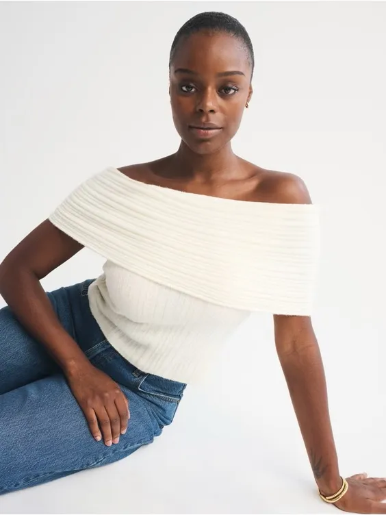 Abercrombie & Fitch Ribbed Foldover Off-The-Shoulder Sweater Top Size‎ XL - Image 3
