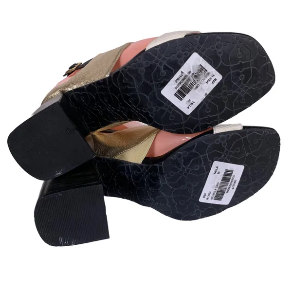 Belinni Black, Gold & Ecru Leather Block Heel Sandals (36) - Image 7