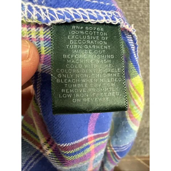 Lauren Ralph Lauren Madras Plaid Shirt Womens M Blue Green Pink RL Monogram - Image 9