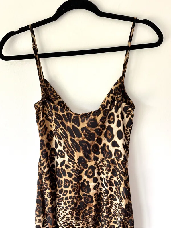 Meshki Leopard Cheetah Print Midi Slip Dress Cowl Neck Party Event Cocktail - Image 8