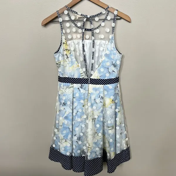RYU Anthropologie Tulle Fit and Flare Floral Dress Mesh Polka Dot Overlay NWT - Image 5
