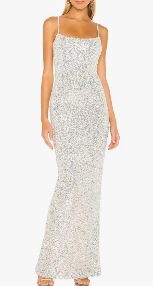 Spaghetti Straps Sequin Maxi Dress Silver - Image 3
