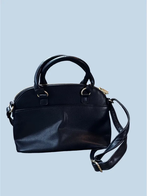 Black Faux Leather Satchel Top Handle Bag & Bag Charm - Image 3
