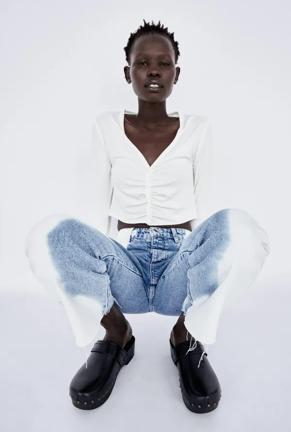 ZARA White Ruched Crop Top - Image 3