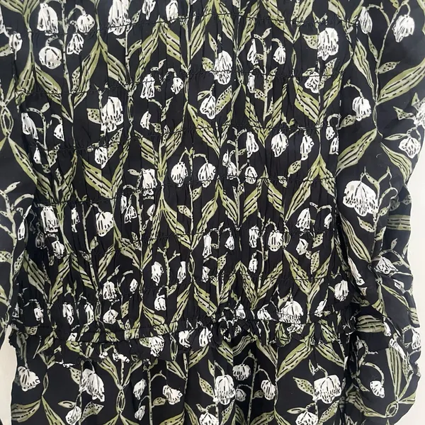 Anthropologie Floral Puff Shoulder Ruched-Sleeve V-Neck Top Women's Size XS‎ - Image 7