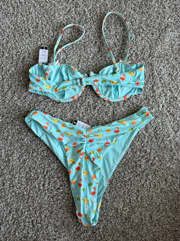 Dippin' Daisy's Aqua Cocktail Print Bikini Size Large Coastal Vacation Spritz - Image 3