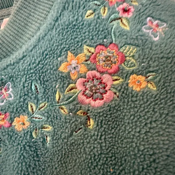 Vintage Alfred Dunner Floral‎ Sage Green Fleece Cozy Sweater Women’s Sz L - Image 4