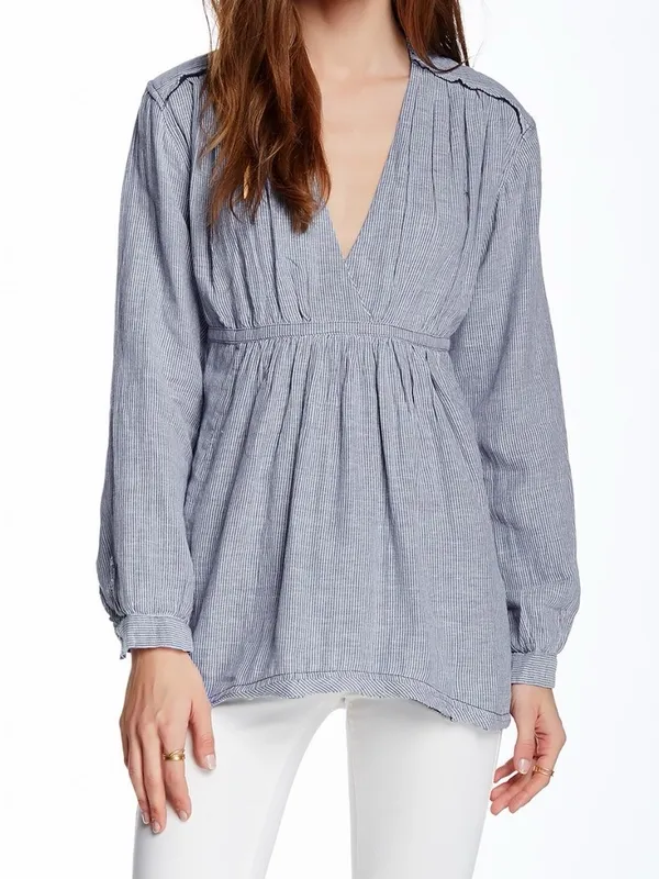 Free People All Who Wander Tunic Top Blue Striped Medium - Image 2