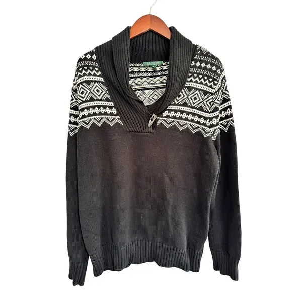 Lauren Ralph Lauren Fair Isle Shawl Collar Toggle Sweater Black White 1X Cotton - Image 8
