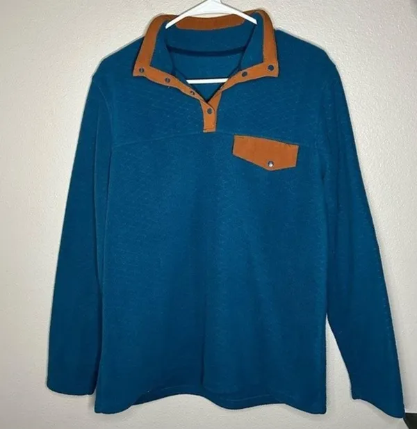 ZYIA Active blue quilted fleece snap button pullover sweater women’s size large - Image 2