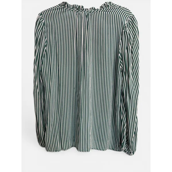 GAP Womens Green White Vertical Striped Ruffle Neck Long‎ Sleeve Blouse Size L - Image 4