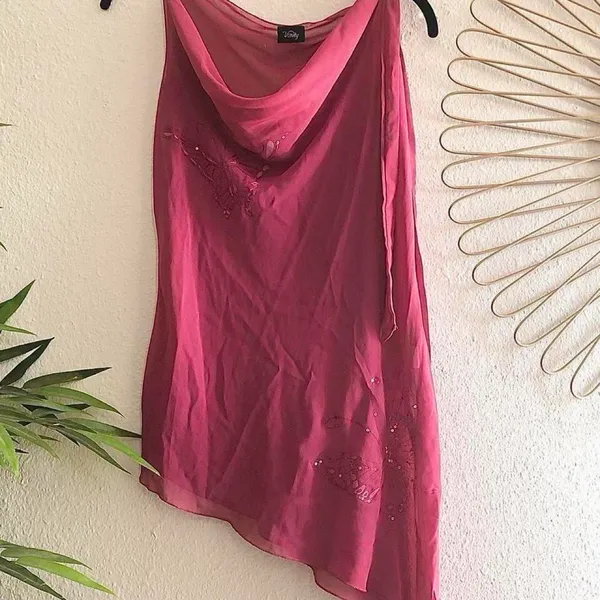 2000s Y2K Fairy Goddess Asymmetrical Handkerchief Hem Cowl Neck Beaded Sequin Top Blouse Pink #Whimsical #Mystic #Feminine #Angelic #Rave Festival Party Vintage - Image 2