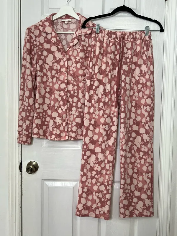 Berkshire Homewear Pink Floral Pajama Set Ribbed Lounge Sleepwear Cozy Y2K XS - Image 2