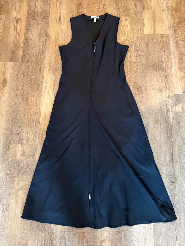 COS Black Zip-Front V-Neck Midi Dress Small - Image 3
