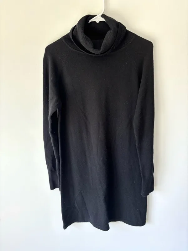 Quince Mongolian Cashmere Black Turtle Neck Sweater Dress Knit Quiet Luxury Cozy - Image 3