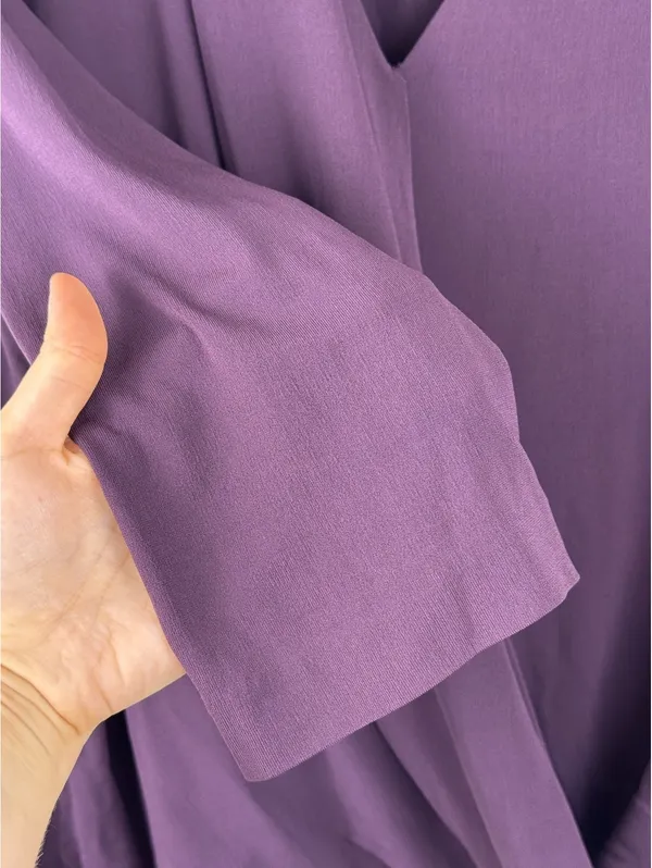 M.M.LaFleur Deneuve Top +2 Aubergine Purple Faux Wrap Italian Crepe Blouse - Image 6