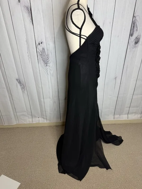 Faviana Couture Size 8 Long Maxi Dress Rosette Pleated Prom Formal Black Vintage - Image 4