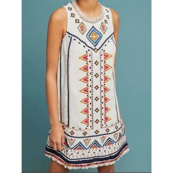 Anthropologie Akemi + Kin Reagan Mini Sleeveless Dress Embroidered Linen Size 2P - Image 14
