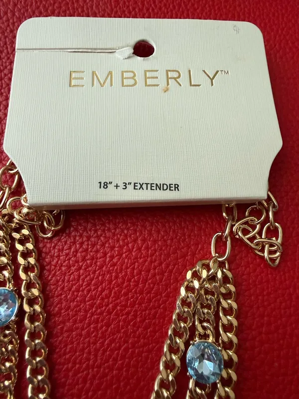 Ember Gold Multi-Row Necklace with Light Blue Crystal Accents - Image 5