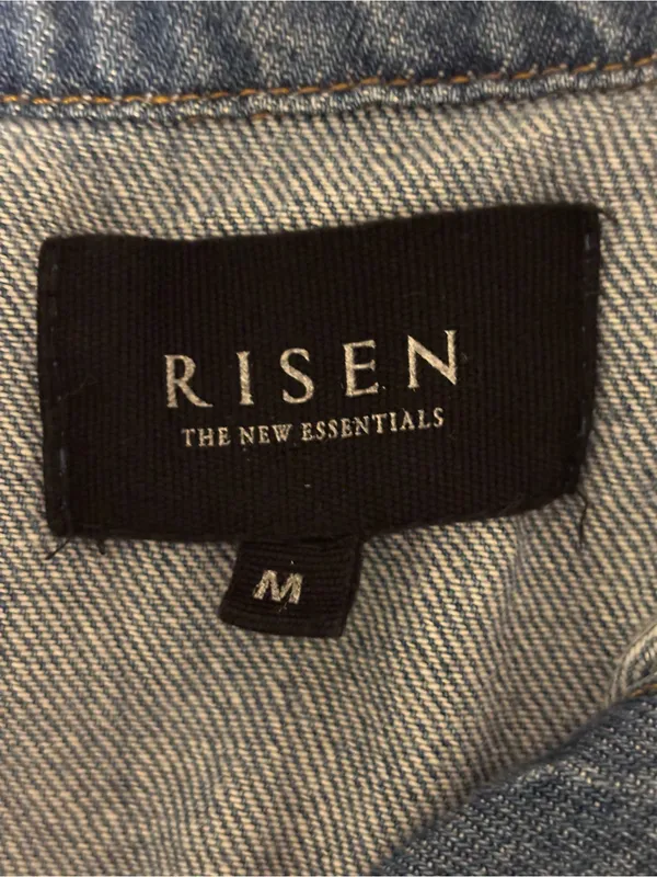Risen Denim Shirt Women M Distressed Raw Fringe Hem Western Button Up - Image 2