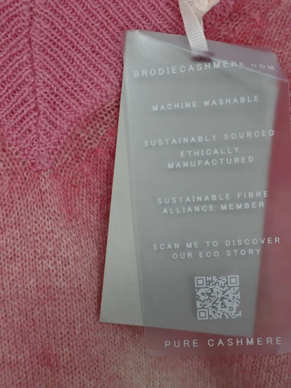Brodie Cashmere 100% Cashmere Sweater S Pink Tie Dye V Neck NWT Whimsical - Image 7