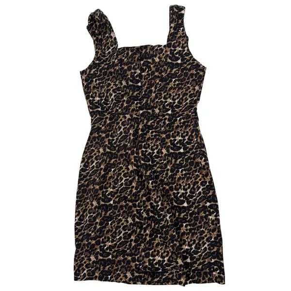 Leopard Print Mini Dress Womens XS Brown Black Square Neck Bodycon Stretch Y2K - Image 11