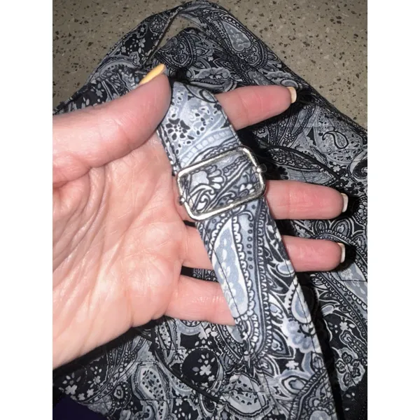 Black And White Paisley Crossbody Bag. Zips & Snaps, Adjustable Strap. - Image 6