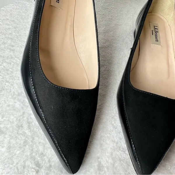 NWOB L.K. Bennett London Black Patent Leather Velvet Pointed Toe Loafers - Image 6