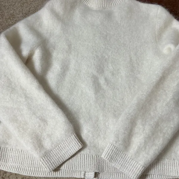& Other Stories Mohair Wool Blend Cardigan Women M Cream Fuzzy Button Sweater - Image 8