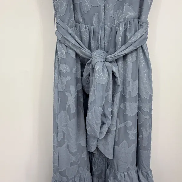 Azazie Nathalia Dusty Blue Floral Burnout Tiered Bridesmaid Maxi Dress A6 - Image 4