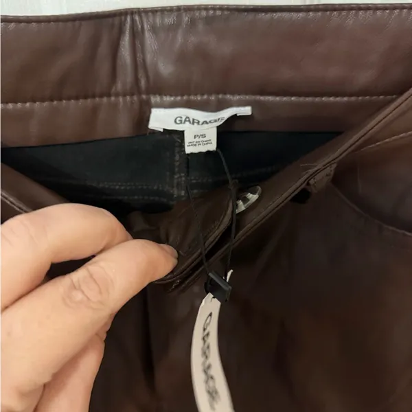 NWT GARAGE‎ Faux Leather Straight Leg Pants armadillo brown size small - Image 6